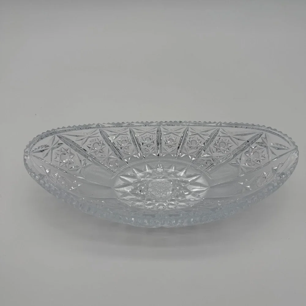 Vintage American Brilliant Cut‎ Glass Oval Serving Bowl